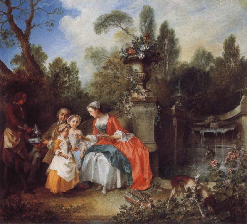 Nicolas Lancret A Lady in a Garden Taking coffee with some Children Sweden oil painting art